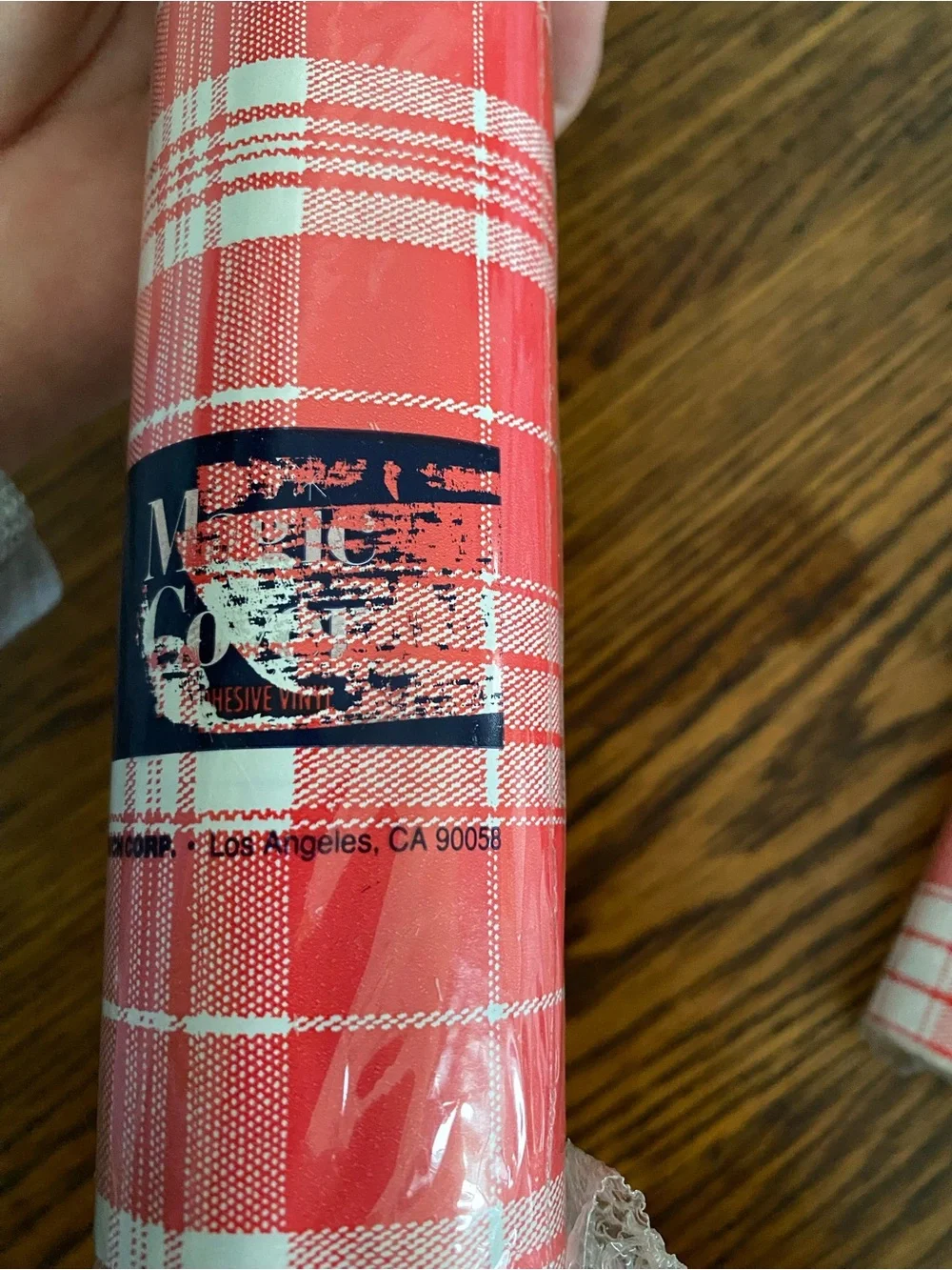 NOS Vintage Magic Cover Red Plaid Self Adhesive Vinyl Shelf Liner Roll Set of 2